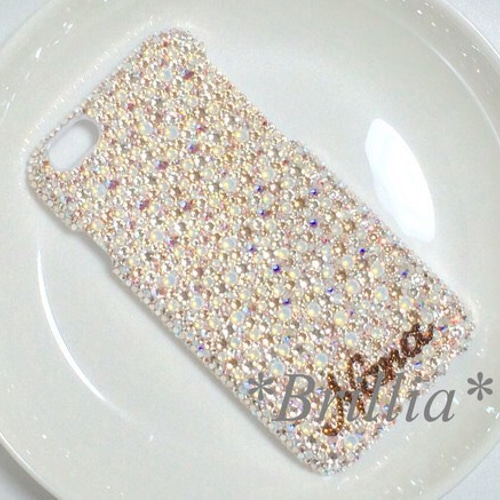 スワロフスキー デコ ケース iPhone6s 薄ピンクバブル&リボン☆iPhone6/6s ケース カバー
