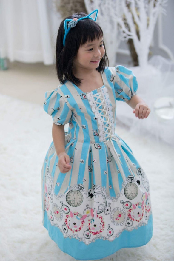 女童兔兔蘿莉塔洋裝 (天藍色) 第4張的照片