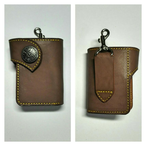 gloグローホルダーオリジナルデザインブラウンヌメ革カードポケット付 2枚目の画像