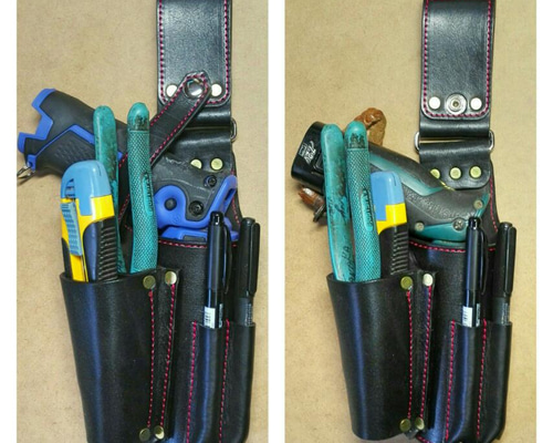 ペン型インパクトホルダー生成りヌメ革カッターポケット、ペン