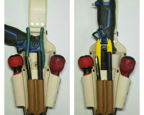ペン型インパクトホルダー生成りヌメ革カッターポケット、ペン