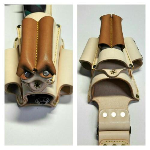 ペン型インパクトホルダー生成りヌメ革カッターポケット、ペン差しポケット付 ペン型インパクトホルダー生成りヌメ革カッターポケット、ペン