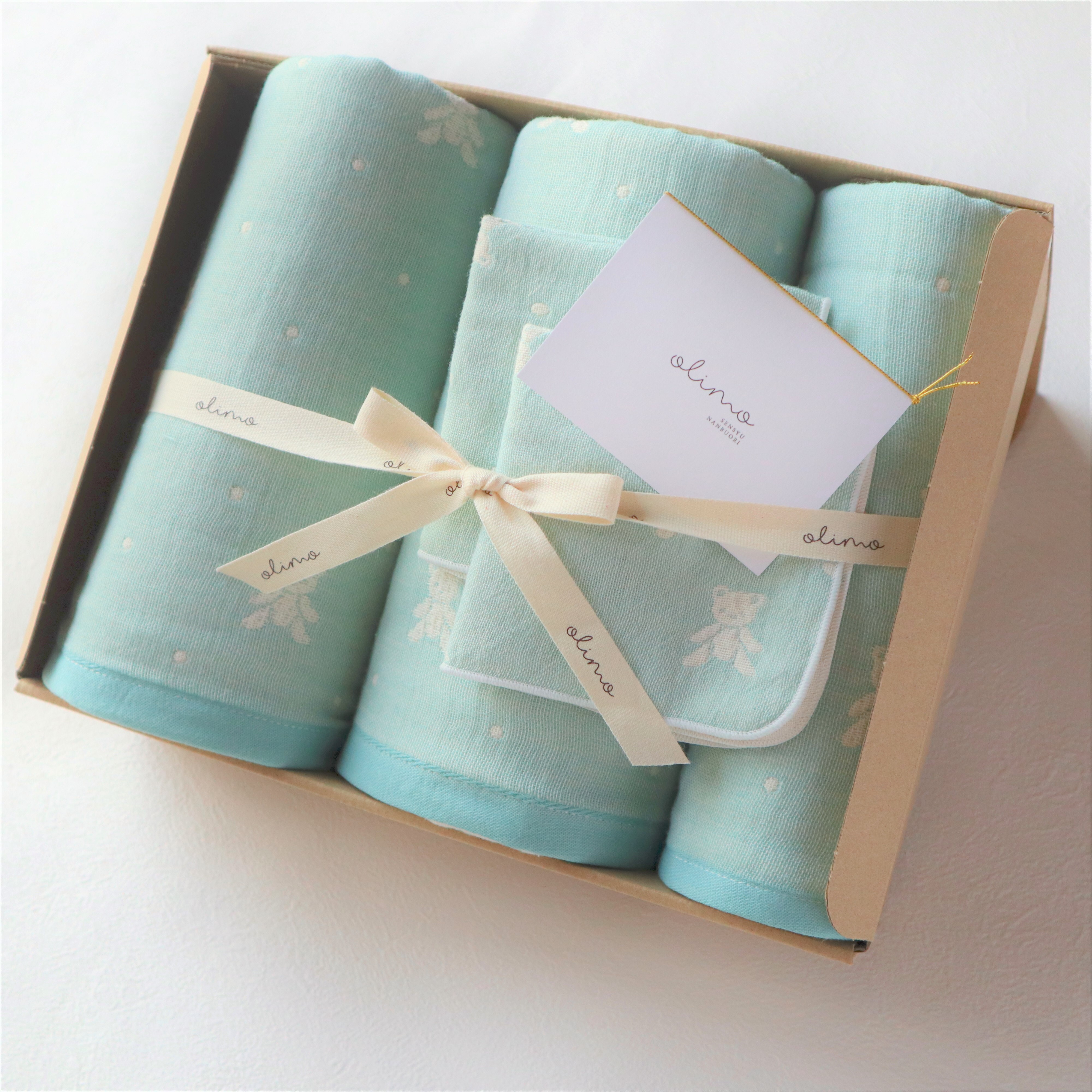 名入れ可能■送料無料■多重ガーゼ5枚セットgift box（ブルー）【babybear】