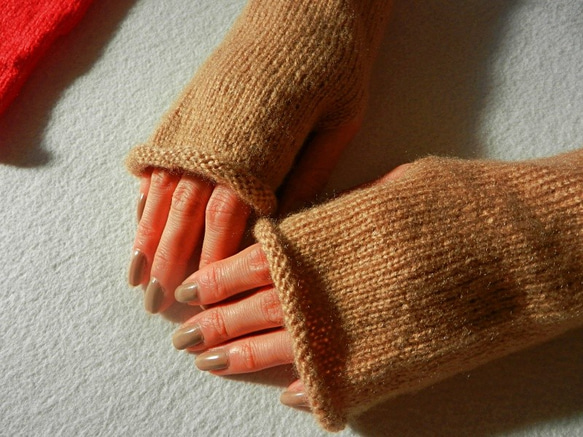 ハンドウォーマー/指なし手袋  タン #13 4枚目の画像