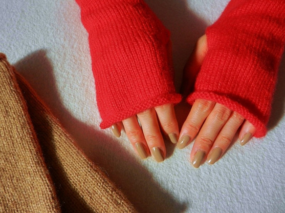 ハンドウォーマー/指なし手袋  レッド #13 6枚目の画像