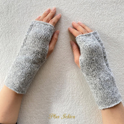 Fingerless Gloves  #17  Color.1  ホワイト×ライトグレー 2枚目の画像
