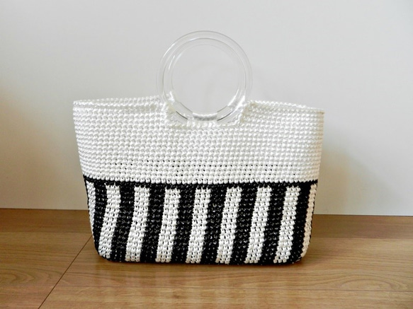 Stripe Bicolor Bag     Black × White 2枚目の画像
