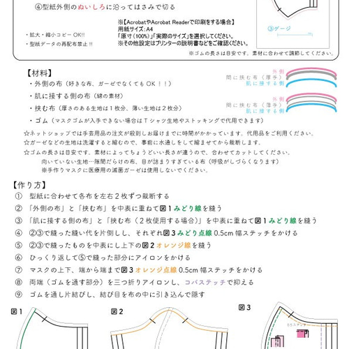 インナーマスクにも】立体マスク型紙（オトナ3サイズ￥300／コドモ3