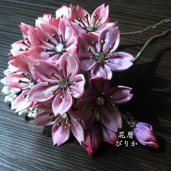 【つまみ細工】夜桜の舞＊月光〜木花咲耶〜 3枚目の画像