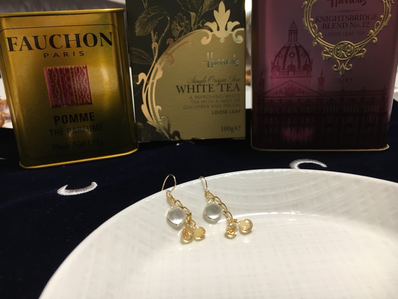 天然石　シトリンと水晶のピアス