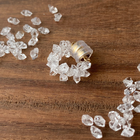 ［4月誕生石］ハーキマーダイヤモンドのイヤーカフ＋シンプルなゴールドのイヤーカフ/片耳 6枚目の画像
