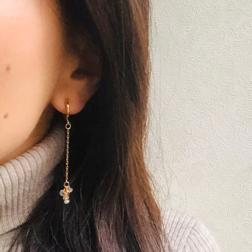 ハーキマーダイヤモンド ロングタイプ フープイヤリング・ピアス