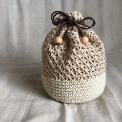 手編み 巾着袋と帽子 セット　2flxv 手編み 巾着袋と帽子 セット 2flxv 手編み 巾着袋と帽子 セット