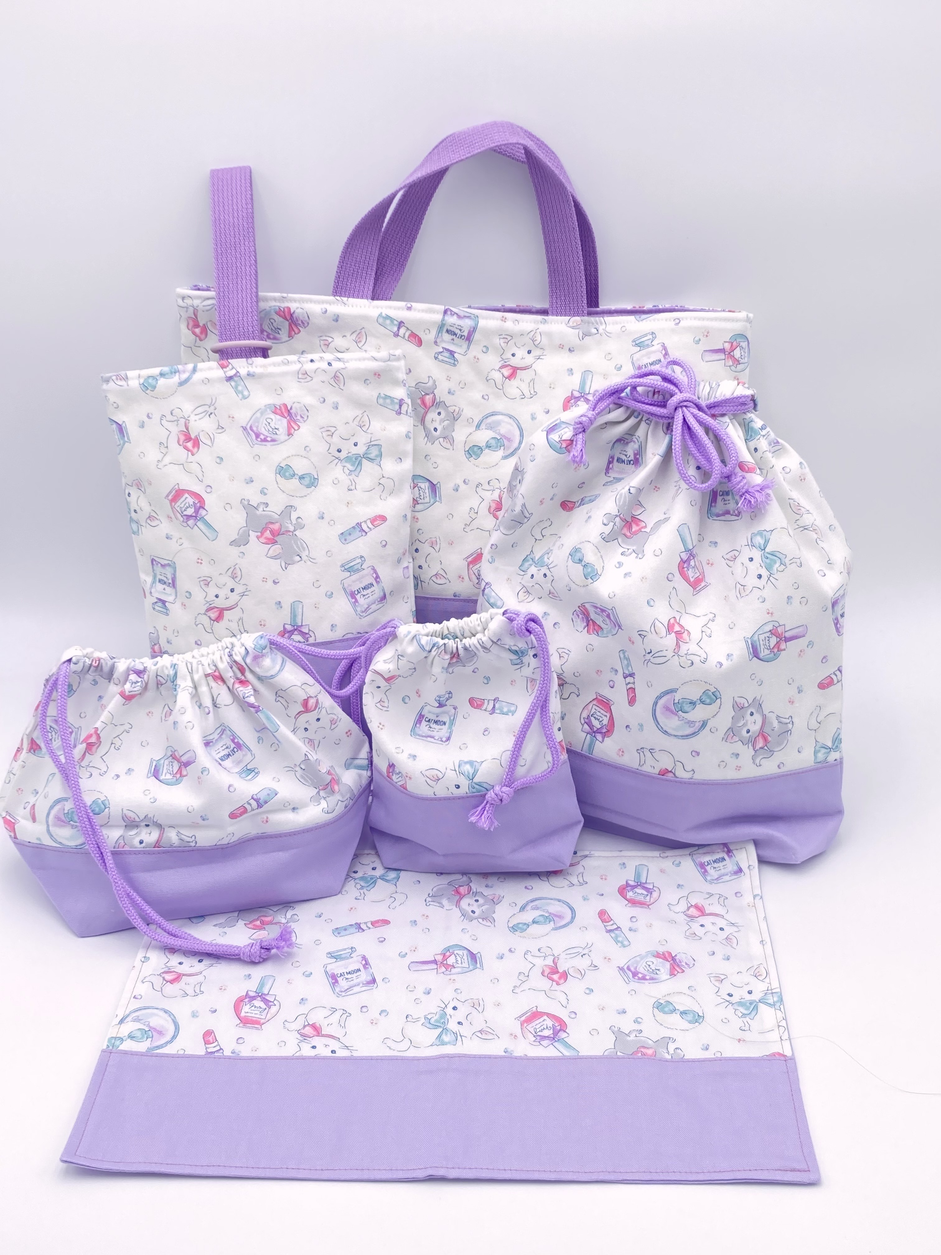 入園グッズ　6点セット　レッスンバッグ　シューズバック　体操服袋　コップ袋　お弁当袋　ランチマット　コスメキャット