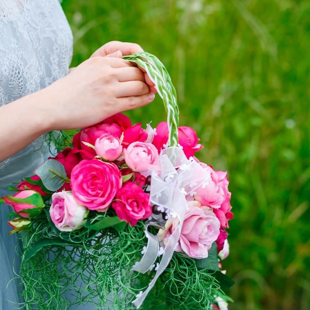 草原のローズBagブーケ　アーティフィシャルフラワー仕様のオリジナルデザインブーケ