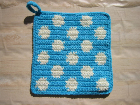 りりリリ♪ ハンドメイドポットマット鍋敷き 北欧サークルドット柄 ネイビー ハンドメイドポットマット鍋敷き 北欧サークルドット柄 ネイビー