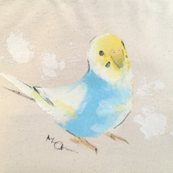 キャンバス・ランチバッグ　手描きセキセイインコ 2枚目の画像