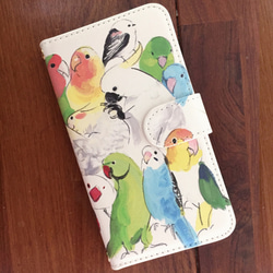 ＜機種対応・受注制作＞いろんな鳥いっぱいのスマホケース 1枚目の画像