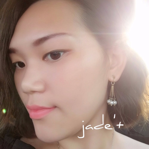 ★Jade'+黃銅手作飾品★~天然淡水珍珠&黃銅~ 耳環/耳夾/耳勾 第2張的照片