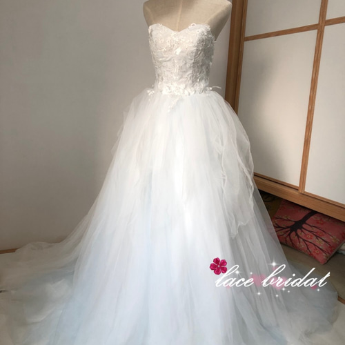 タイトブルーオフホワイト披露宴結婚式ビスチェチュール