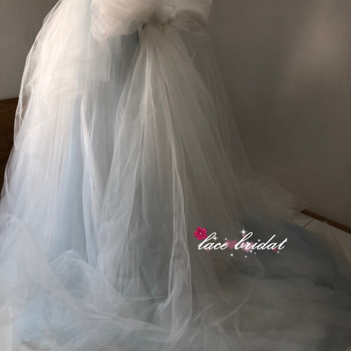 タイトブルーオフホワイト披露宴結婚式ビスチェチュール