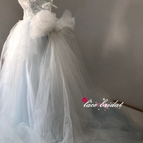 タイトブルーオフホワイト披露宴結婚式ビスチェチュール