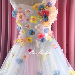 手作りお花ドレス披露宴結婚式ビスチェチュールウェディングドレスオーダーメイド10 1枚目の画像