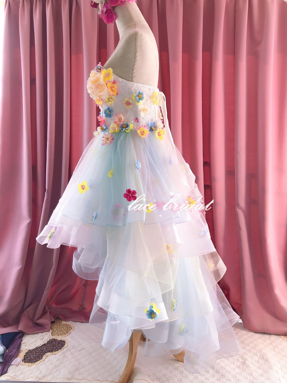 手作りお花ドレス披露宴結婚式ビスチェチュールウェディングドレスオーダーメイド10 2枚目の画像