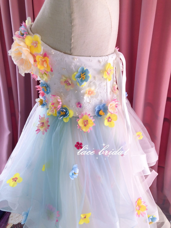 手作りお花ドレス披露宴結婚式ビスチェチュールウェディングドレスオーダーメイド10 3枚目の画像