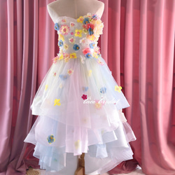 手作りお花ドレス披露宴結婚式ビスチェチュールウェディングドレスオーダーメイド10 4枚目の画像