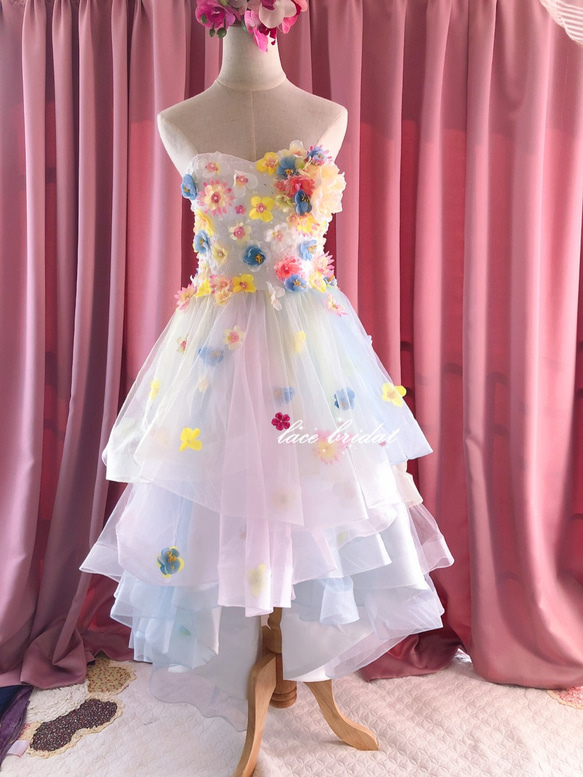 手作りお花ドレス披露宴結婚式ビスチェチュールウェディングドレスオーダーメイド10 