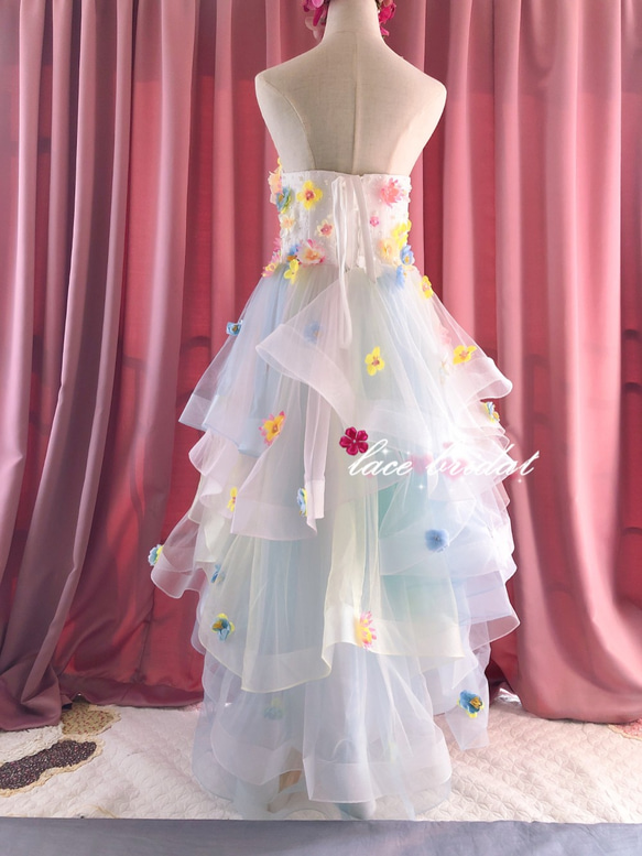 手作りお花ドレス披露宴結婚式ビスチェチュールウェディングドレスオーダーメイド10 5枚目の画像