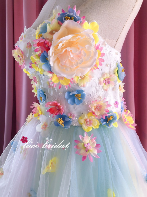 手作りお花ドレス披露宴結婚式ビスチェチュールウェディングドレスオーダーメイド10 6枚目の画像