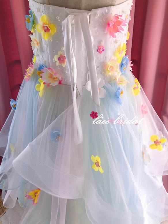 手作りお花ドレス披露宴結婚式ビスチェチュールウェディングドレスオーダーメイド10 7枚目の画像