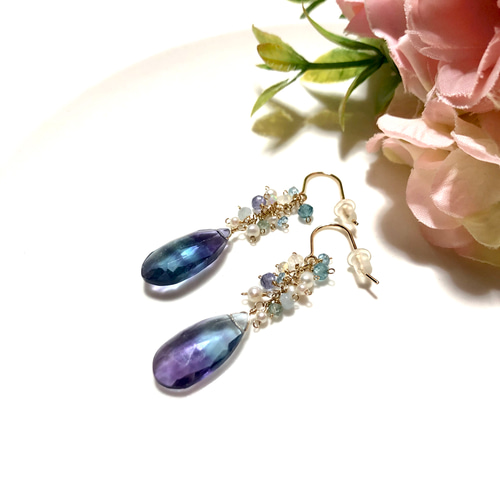 14kgfバイカラーフローライトピアス♡ 14kgf バイカラーフローライトピアス♡