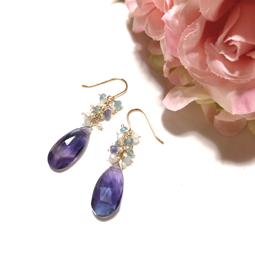 14kgf バイカラーフローライトピアス♡