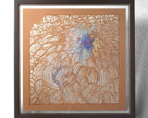 絵　額縁付き　フリーネーション 切り絵 菊 二枚重ね額縁 透明背景 日本画顔料 茶の渋紙 | iichi 日々の