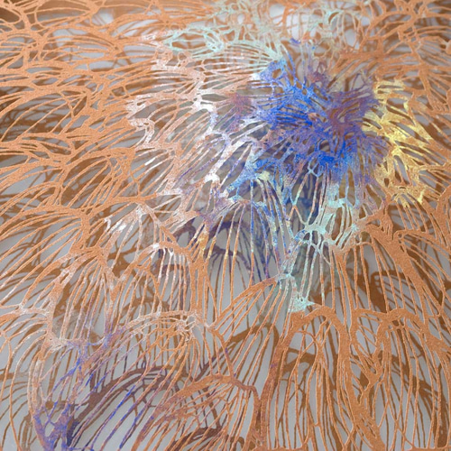 切り絵 菊 二枚重ね額縁 透明背景 日本画顔料 茶の渋紙 切り絵 切り絵