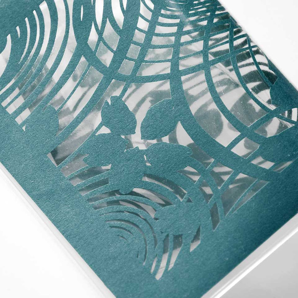 切り絵ブックカバー 渦 波 桜 透明背景 青グレーの色渋紙 文庫本サイズ 4枚目の画像