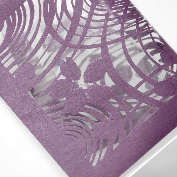 切り絵ブックカバー 渦 波 桜 透明背景 深紫の色渋紙 文庫本サイズ 4枚目の画像