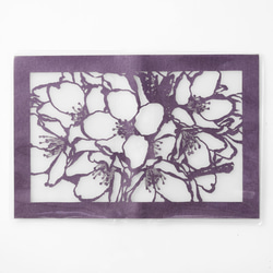切り絵ブックカバー 桜 透明背景 深紫の色渋紙 文庫本サイズ 2枚目の画像