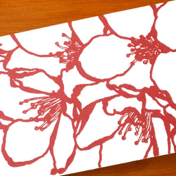 切り絵 はがき ポストカード 桜 赤の色渋紙 1枚 処分特価 2枚目の画像