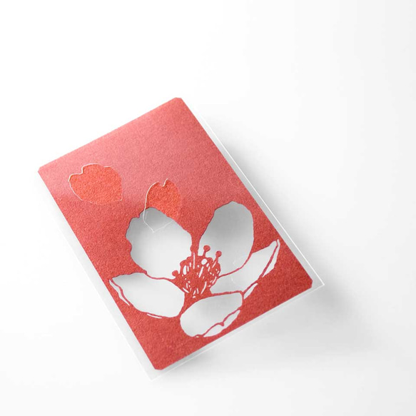 切り絵 カード しおり 名刺 桜 赤の色渋紙 1枚 1枚目の画像