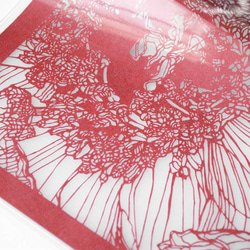 切り絵ブックカバー 牡丹 透明背景 赤の色渋紙 文庫本サイズ 3枚目の画像