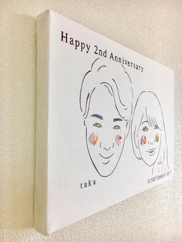 A4 二周年記念ボード 記念品 プレゼント 似顔絵 壁掛け 木製パネル 3枚目の画像