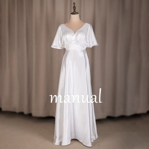 シンプルVネックウェディングドレス結婚式 二次会前撮りドレス211  