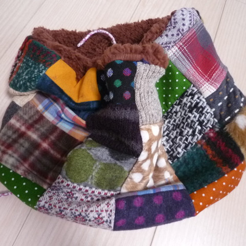 ハンドメイド＊ネックウォーマーカラフルパッチワークファー マフラー