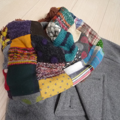 ハンドメイド＊ネックウォーマーカラフルパッチワークファー マフラー