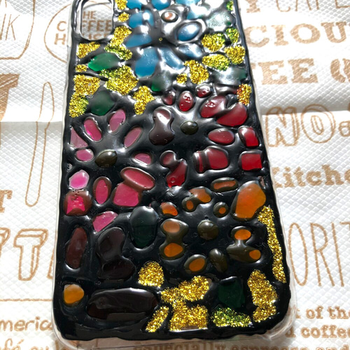 イプ&ハンドメイドのケース ガラス絵の具フラワーiPhoneケース iPhoneケース・カバー pluie