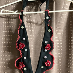 綿生地のバラの布のネックレス(うしろリボン)付け襟 5枚目の画像